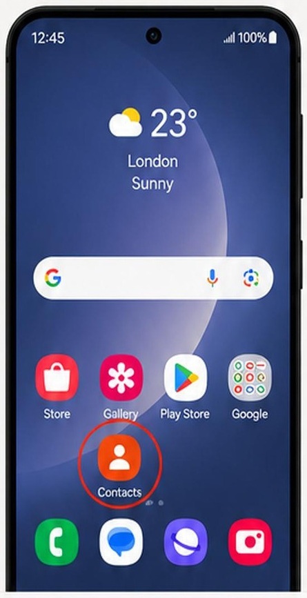 Samsung book example showing contacts icon outlined in red.