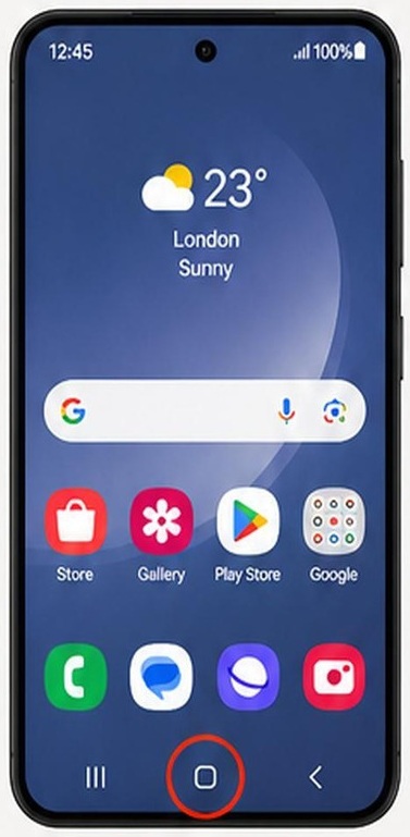 Samsung book example showing home button outlined in red.